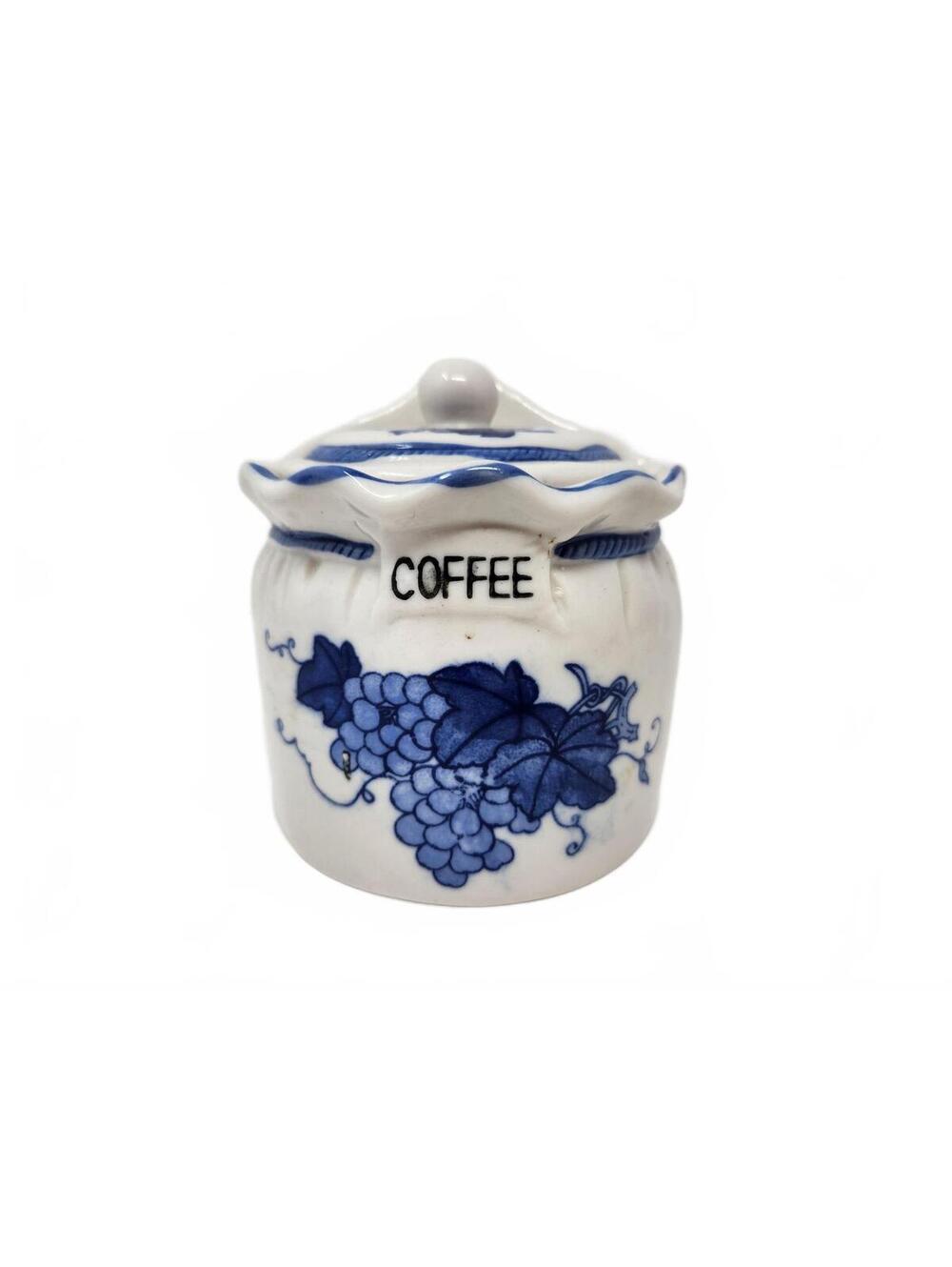 Vintage Blue White Ceramic Coffee Wall Pocket Canister Grapes